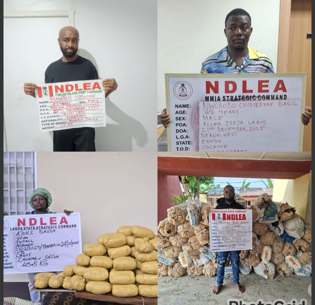 NDLEA nabs wanted businessman linked to Tincan port ‘Loud’ shipment, ex-convict while relaxing with girlfriend, 3 others over UK-bound cocaine consignment in liquid starch sachets